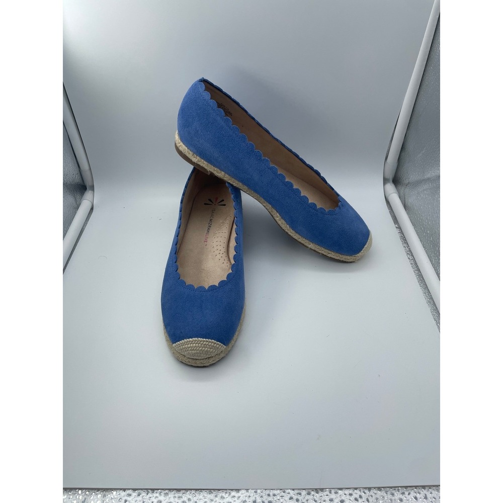 Isaac Mizrahi Live Womens Blue Suede Scalloped Espadrille Flats Size 7.5 M